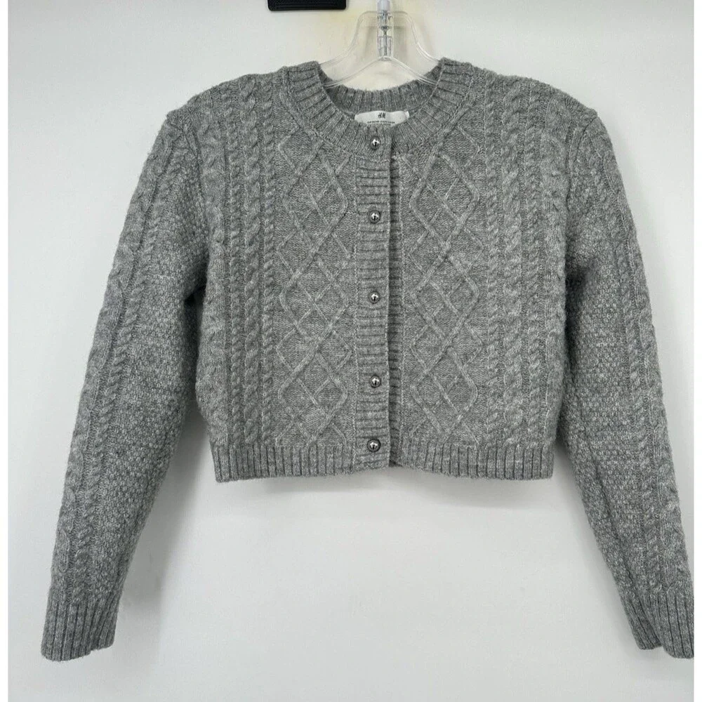 H&M Divided Chunky Knit‎ Crop Cardigan Gray  8/10 Granola Girl Cottage